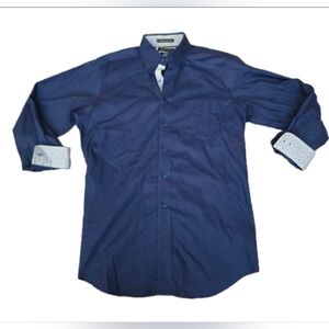 Paul Fredrick Dress Shirt 16x34 Tailored Fit Dark Blue Cotton Non Iron